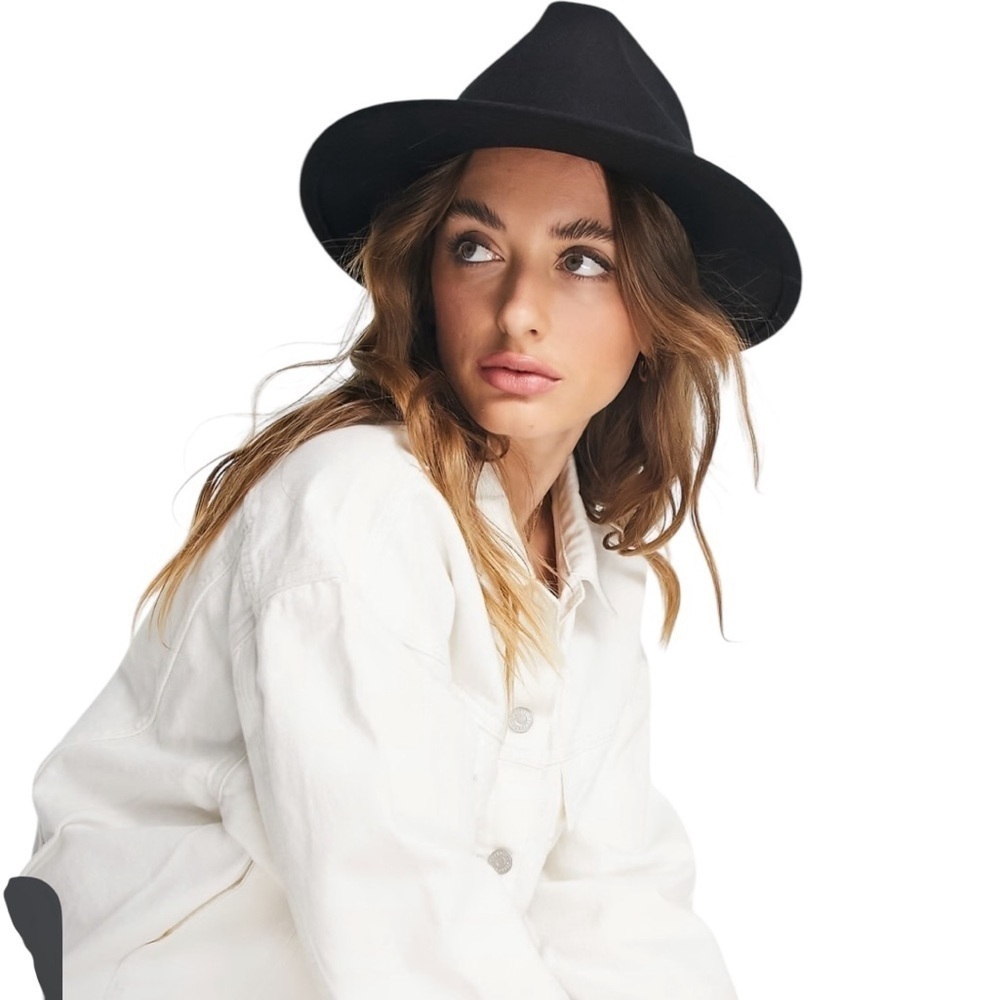 ASOS DESIGN 100% Wool Classic Black Fedora Hat with Braid Trim SZ M - Picture 2 of 13